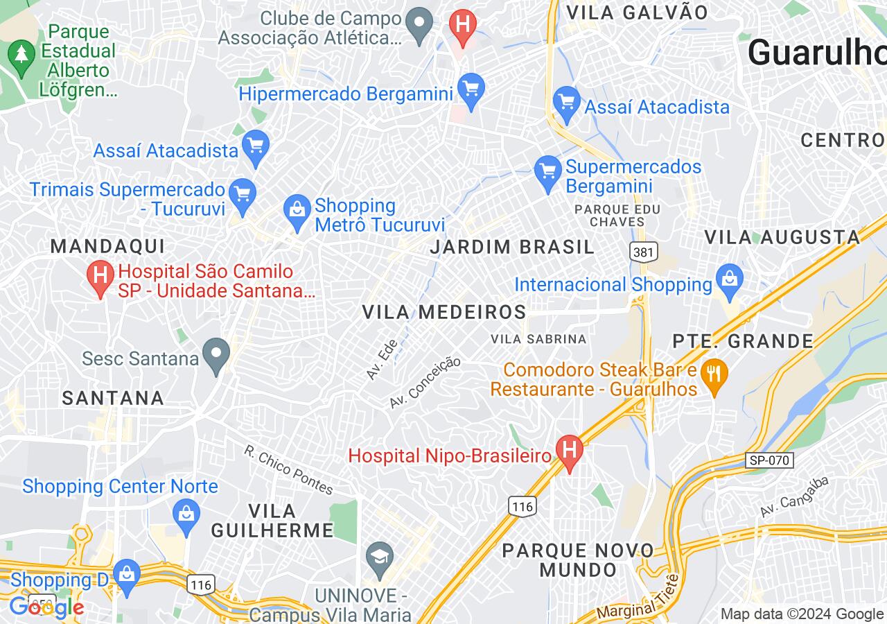 Mapa centralizado no bairro Vila Medeiros