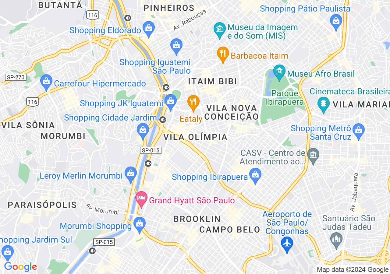 Mapa centralizado no bairro Vila Olímpia