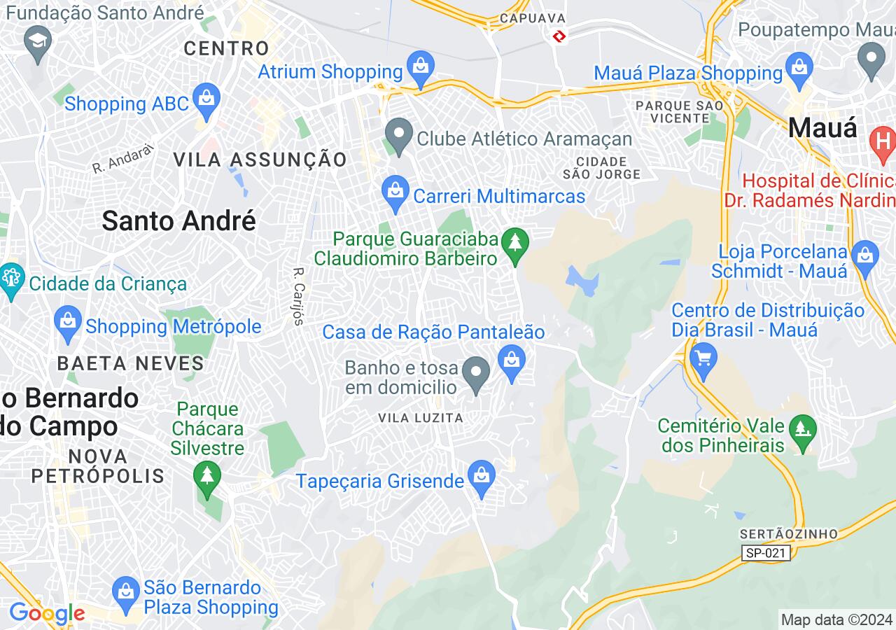 Mapa centralizado no bairro Vila Tibiriçá