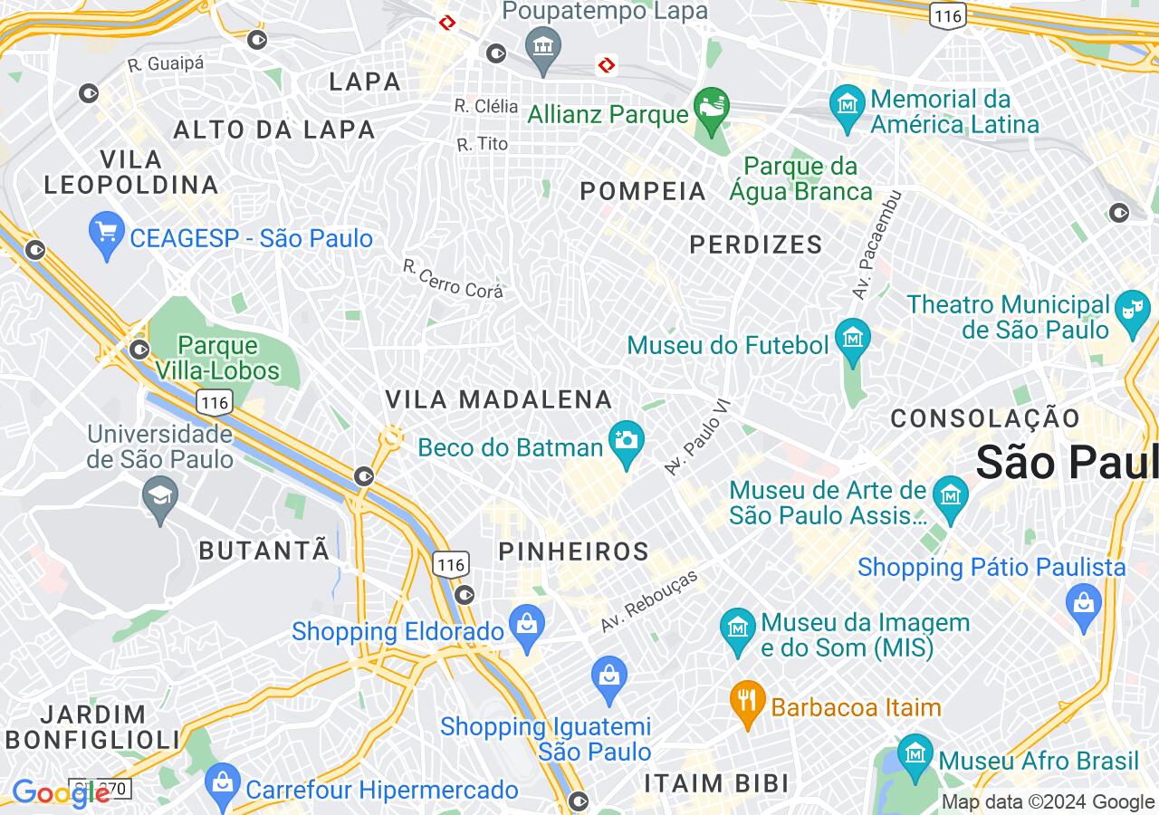 Mapa centralizado no bairro vila madalena