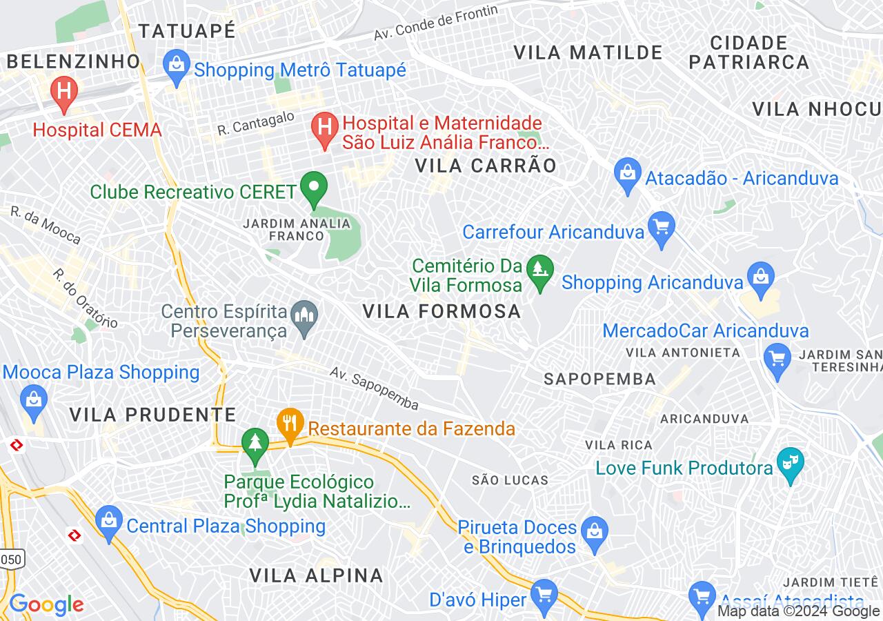 Mapa centralizado no bairro Vila Formosa