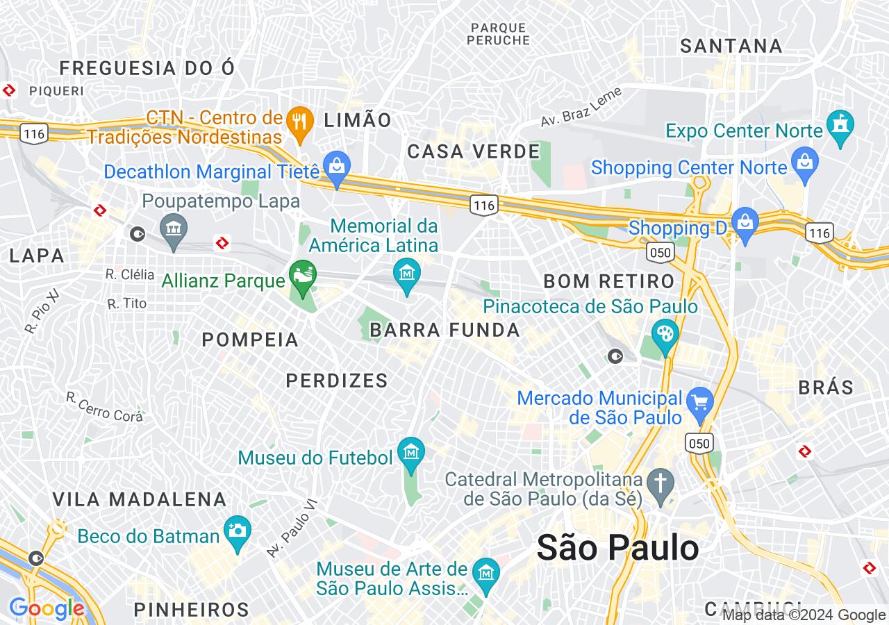 Mapa centralizado no bairro Barra Funda