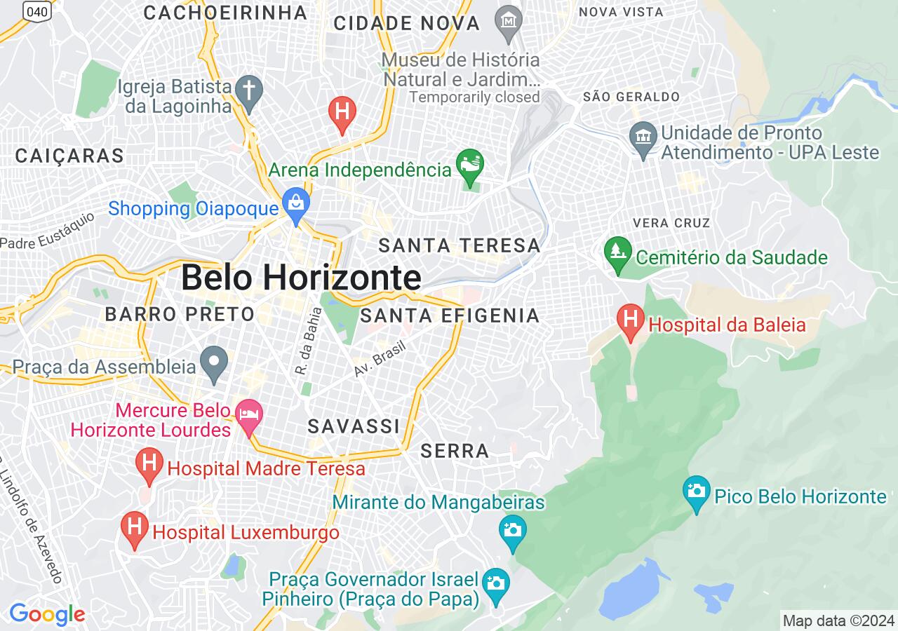 Mapa centralizado no bairro Santa Efigênia