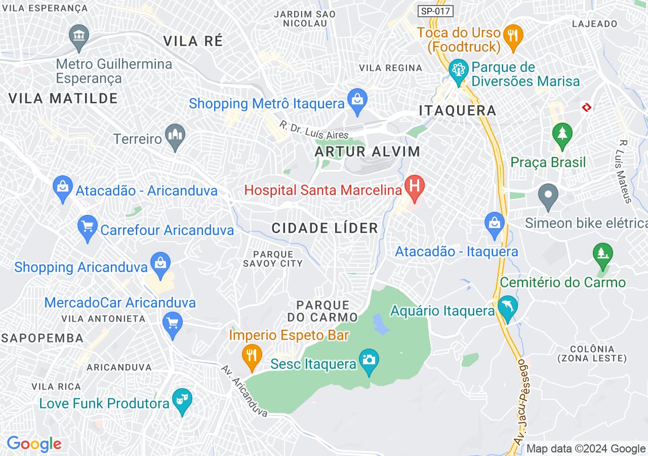 Mapa centralizado no bairro Cidade Líder