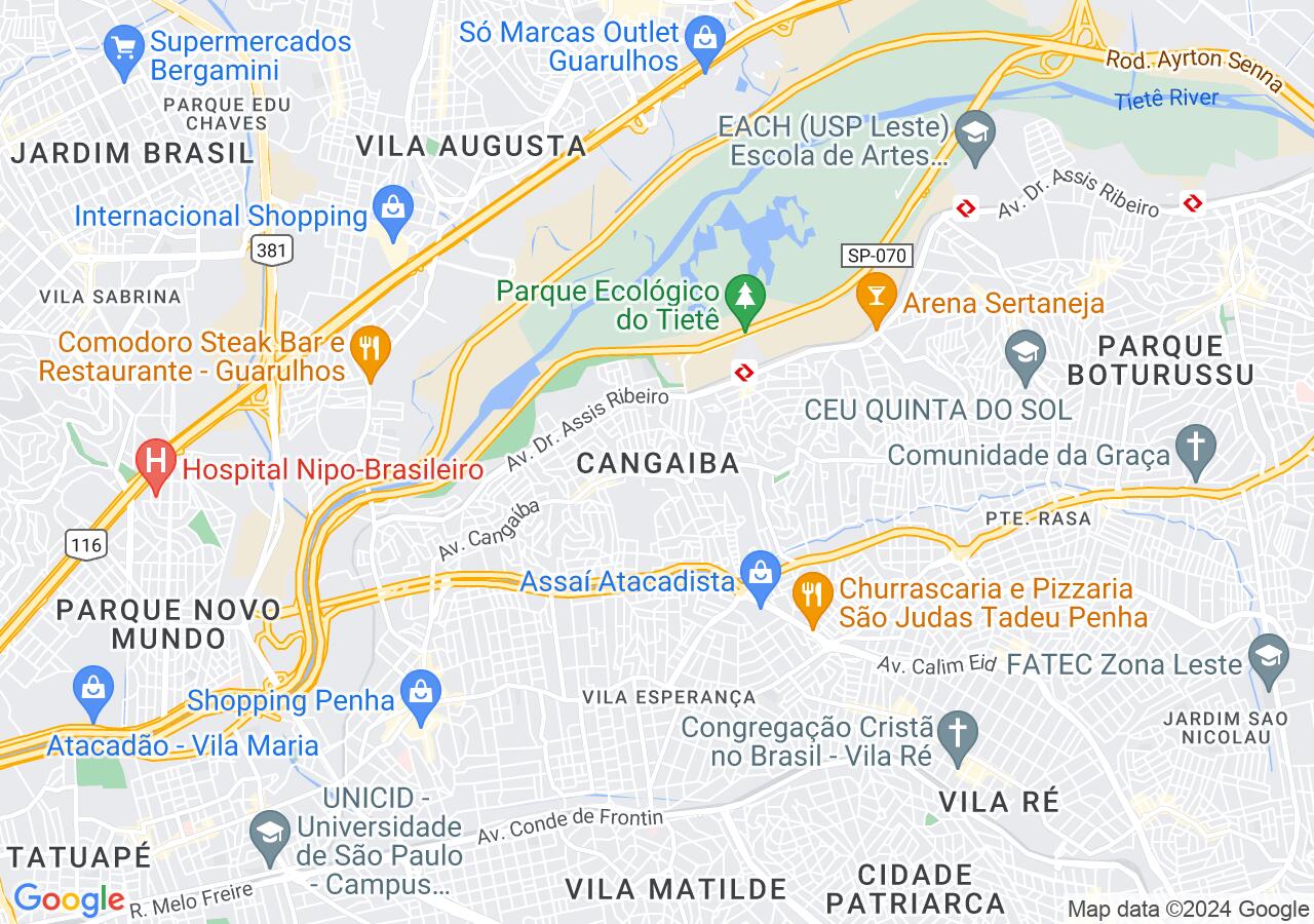 Mapa centralizado no bairro Cangaíba