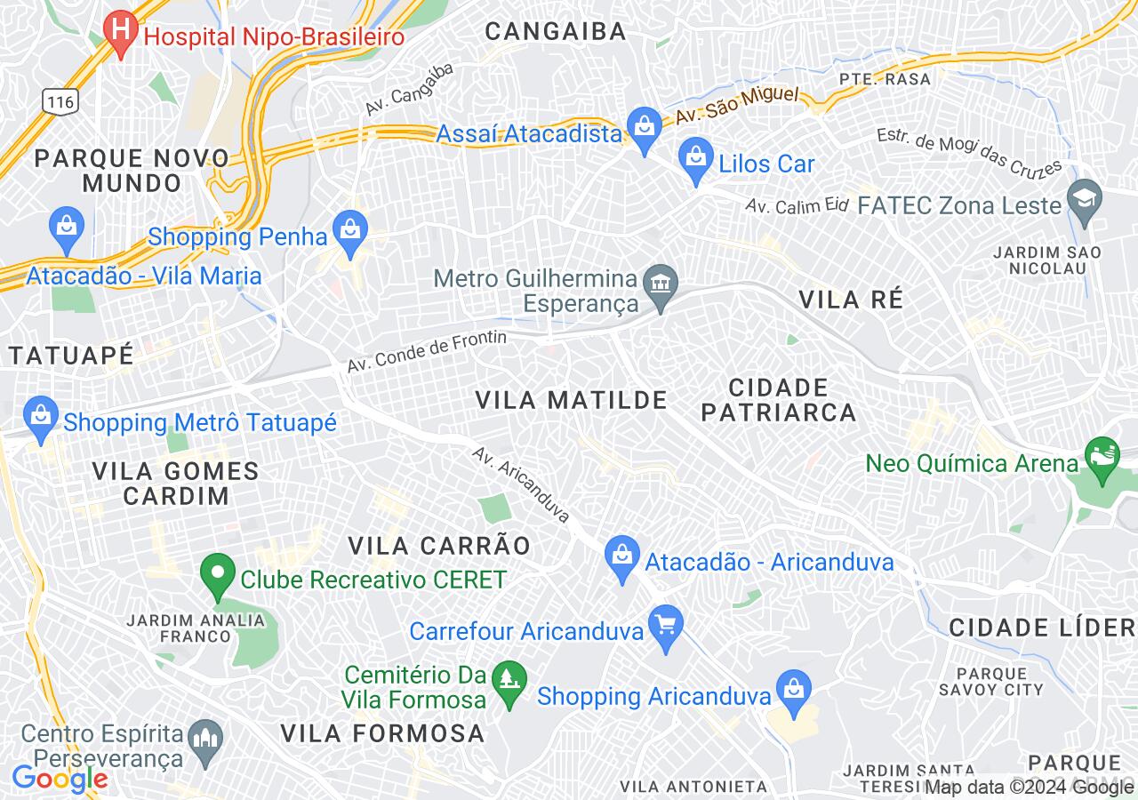 Mapa centralizado no bairro Vila Matilde