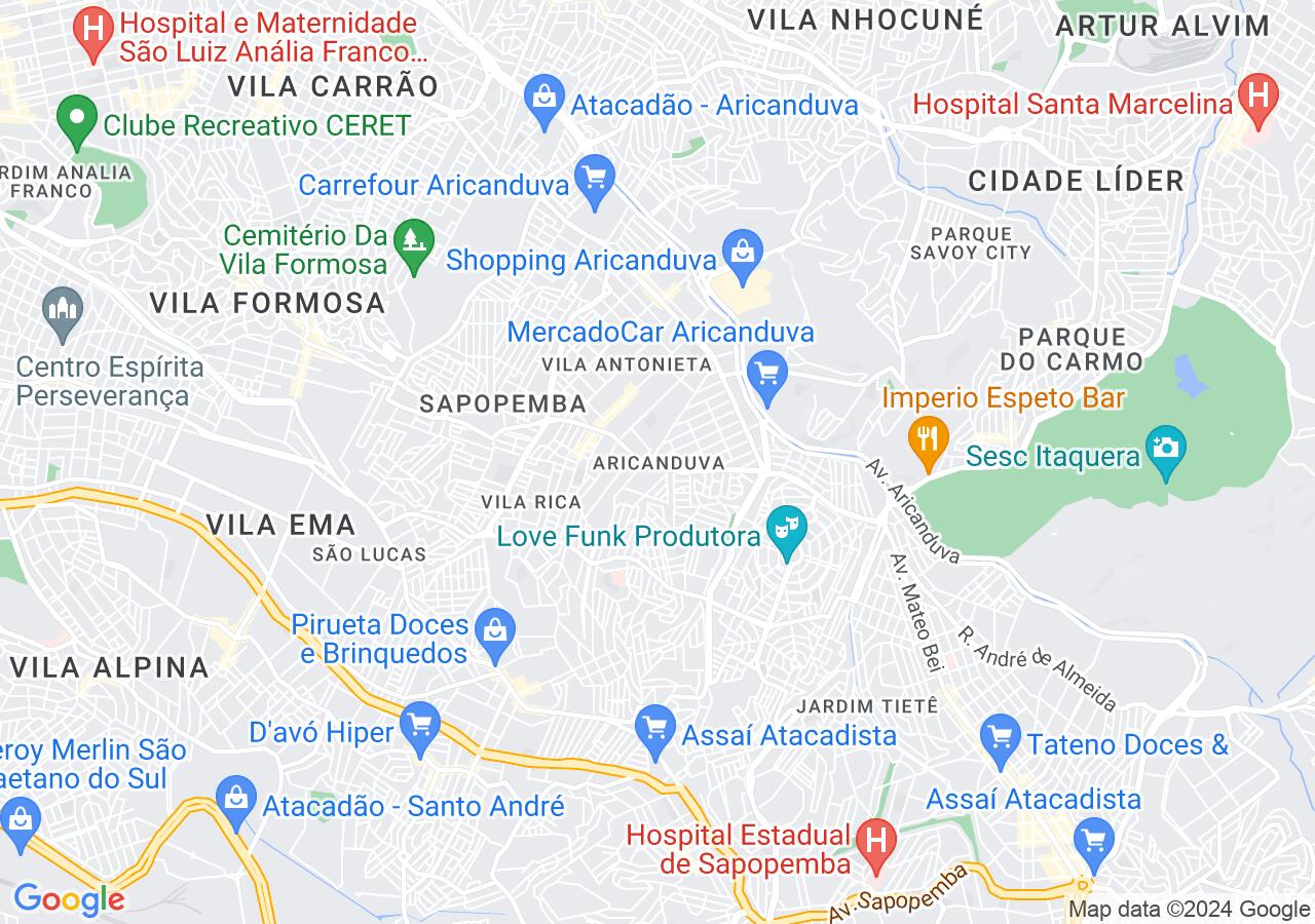 Mapa centralizado no bairro Aricanduva