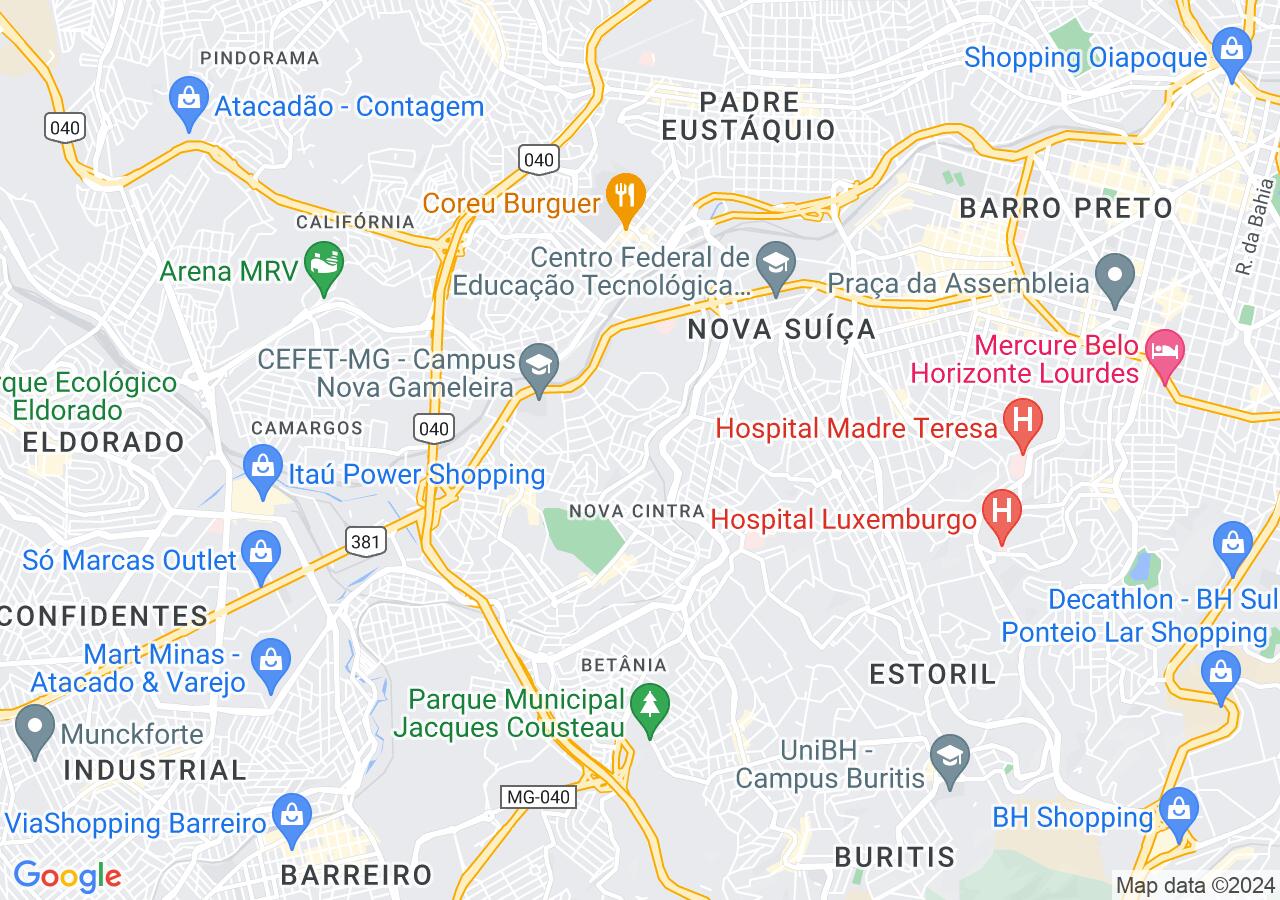Mapa centralizado no bairro Nova Gameleira