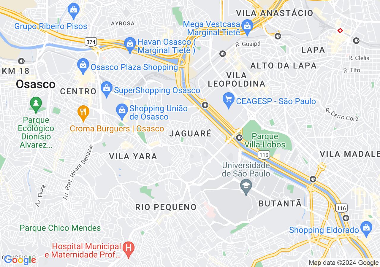 Mapa centralizado no bairro Jaguaré