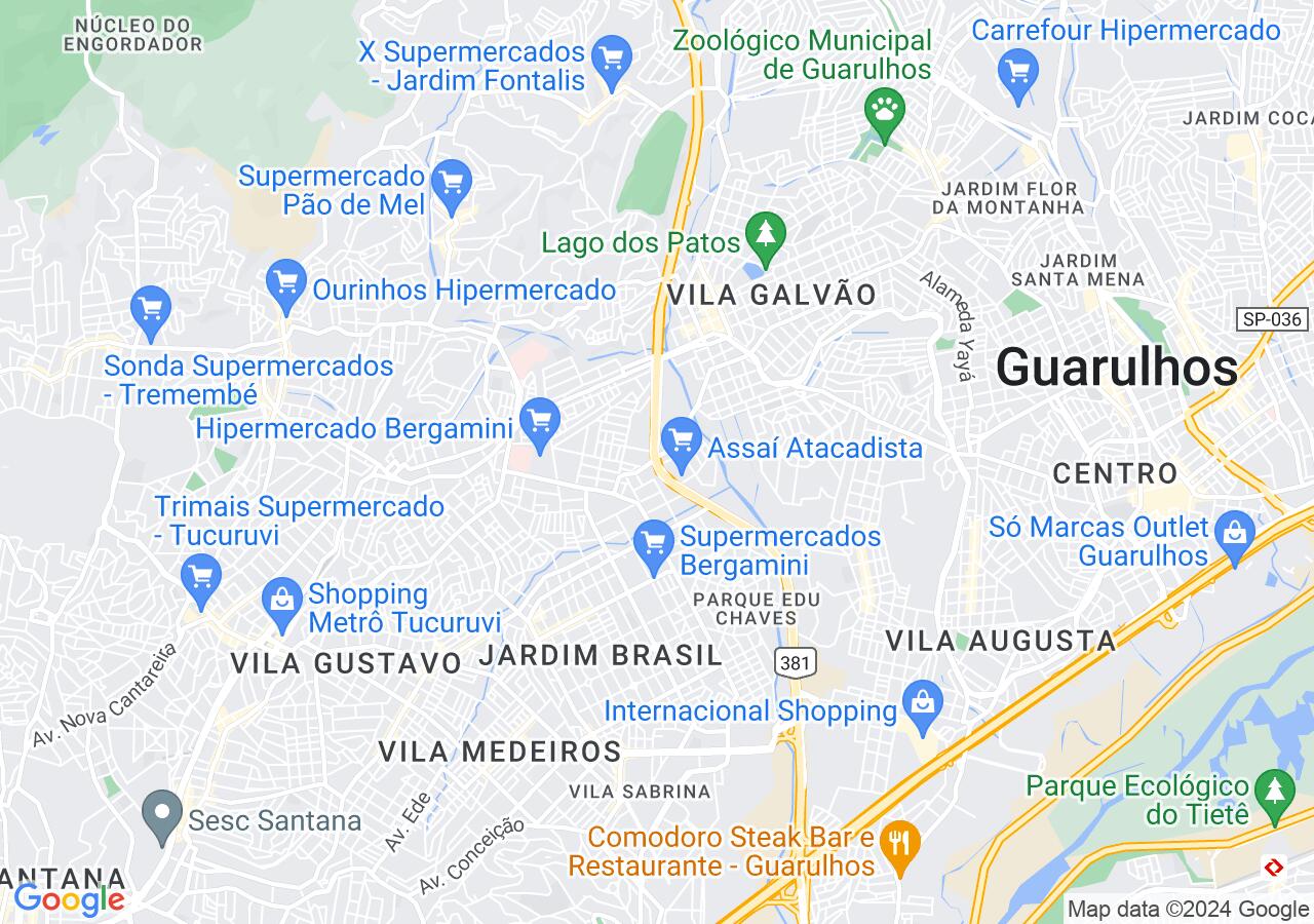 Mapa centralizado no bairro Jaçanã