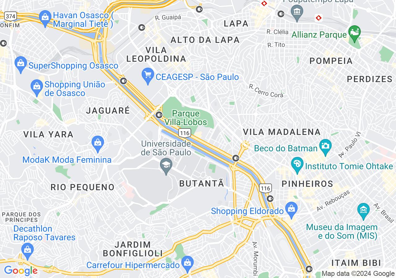 Mapa centralizado no bairro Jardim Universidade Pinheiros
