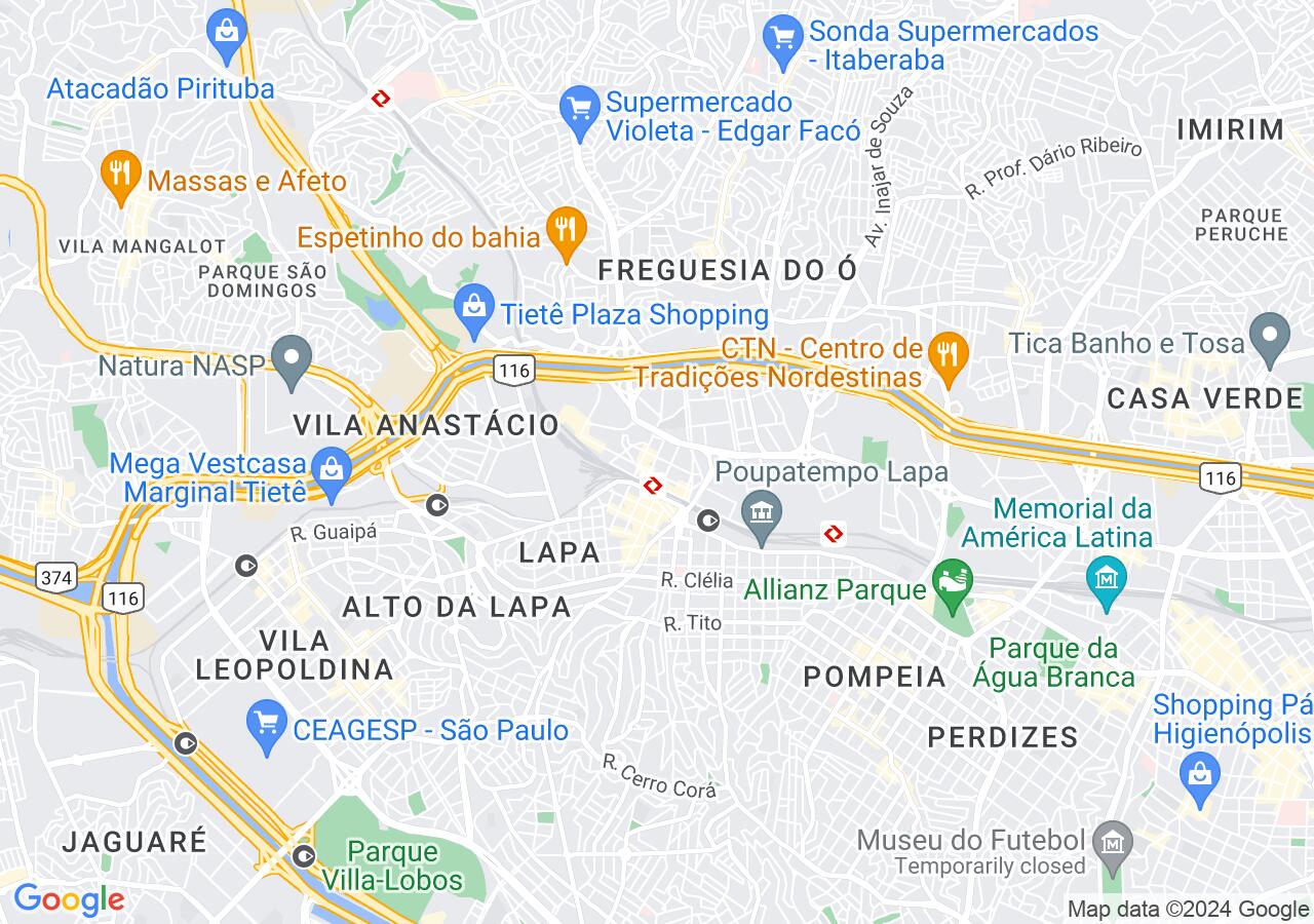 Mapa centralizado no bairro Lapa de Baixo