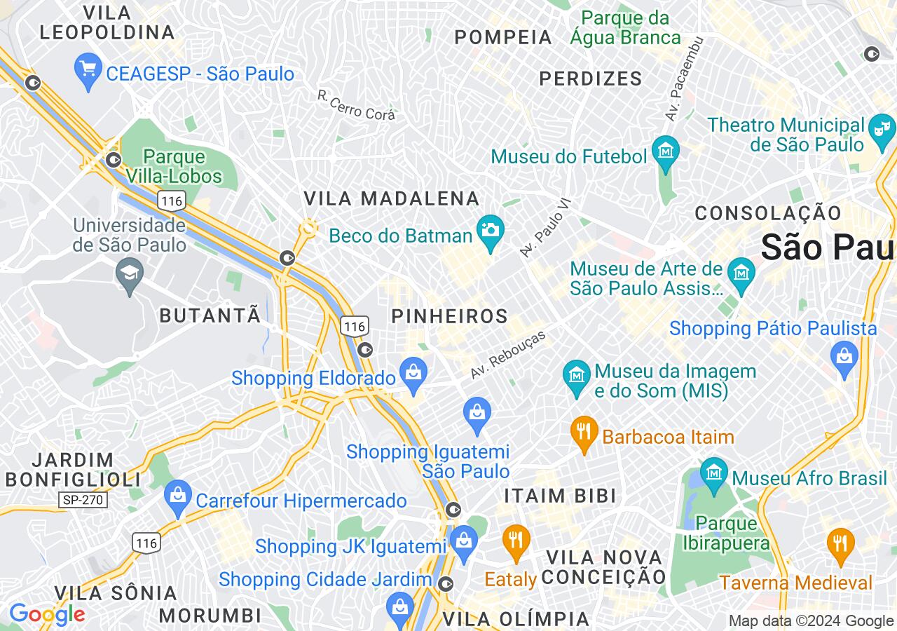 Mapa centralizado no bairro PINHEIROS