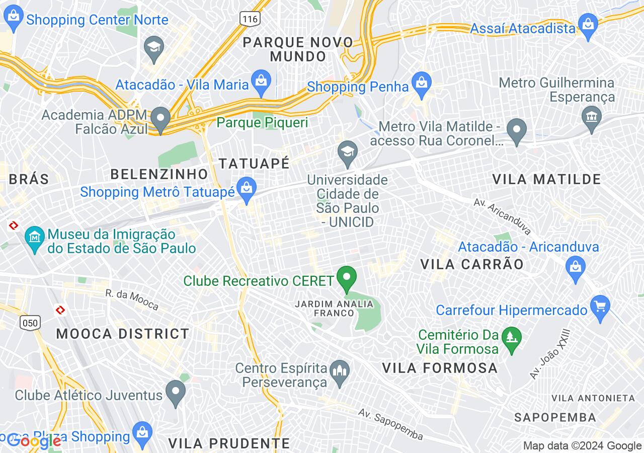 Mapa centralizado no bairro Vila Gomes Cardim