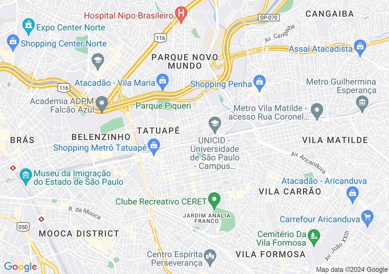 Mapa centralizado no bairro Vila Zilda (Tatuapé)