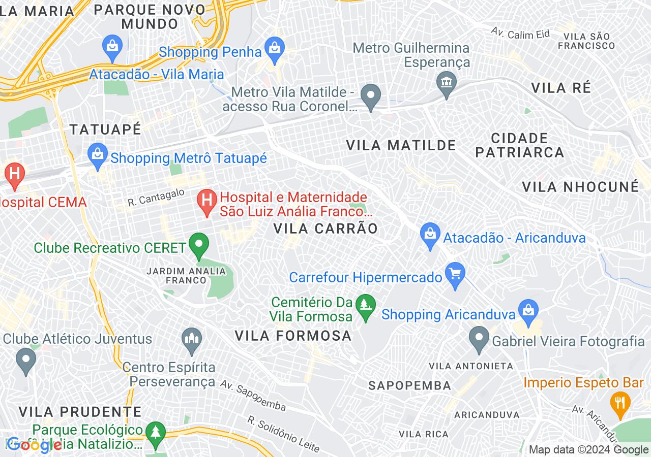 Mapa centralizado no bairro Vila Carrao