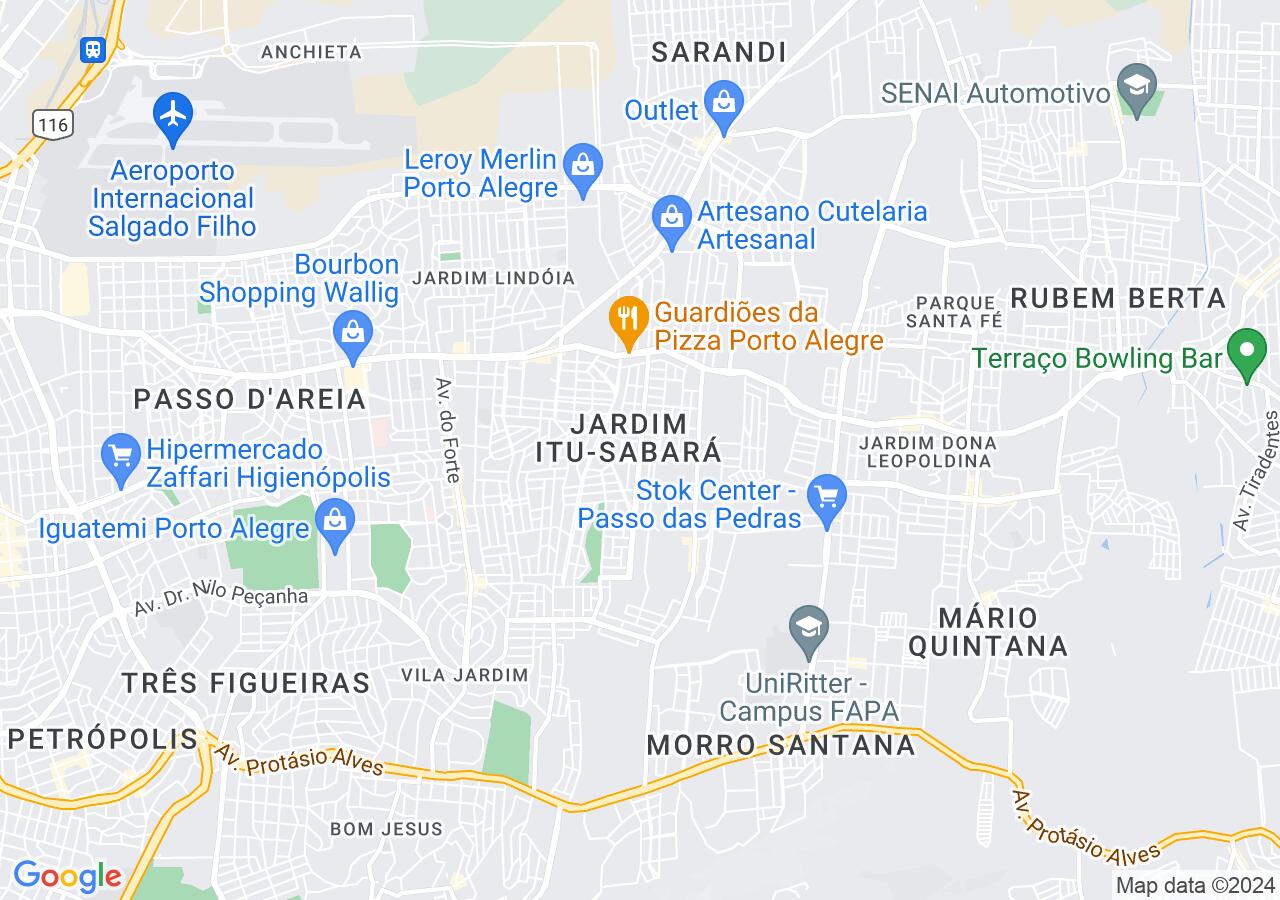 Mapa centralizado no bairro Jardim Itu-Sabará